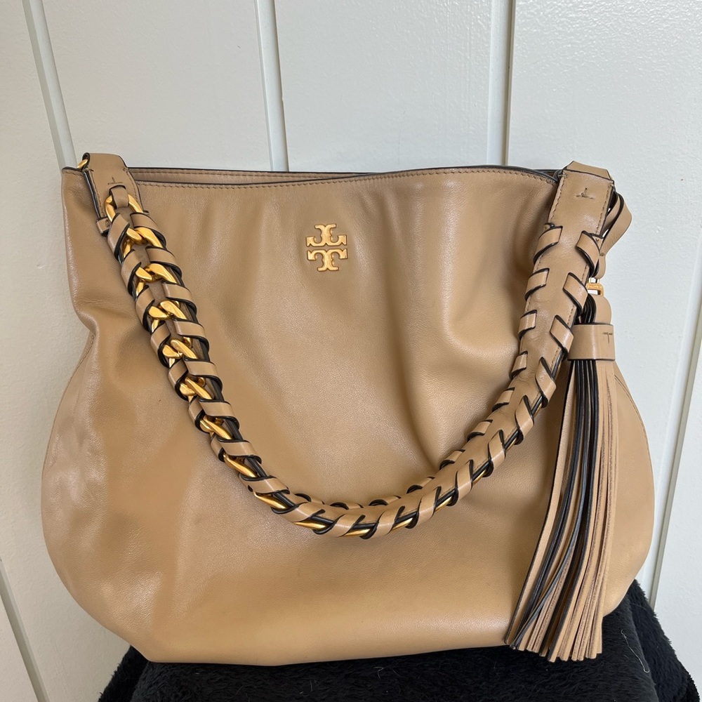 Tori Burch leather shoulder bag with thick braided strap